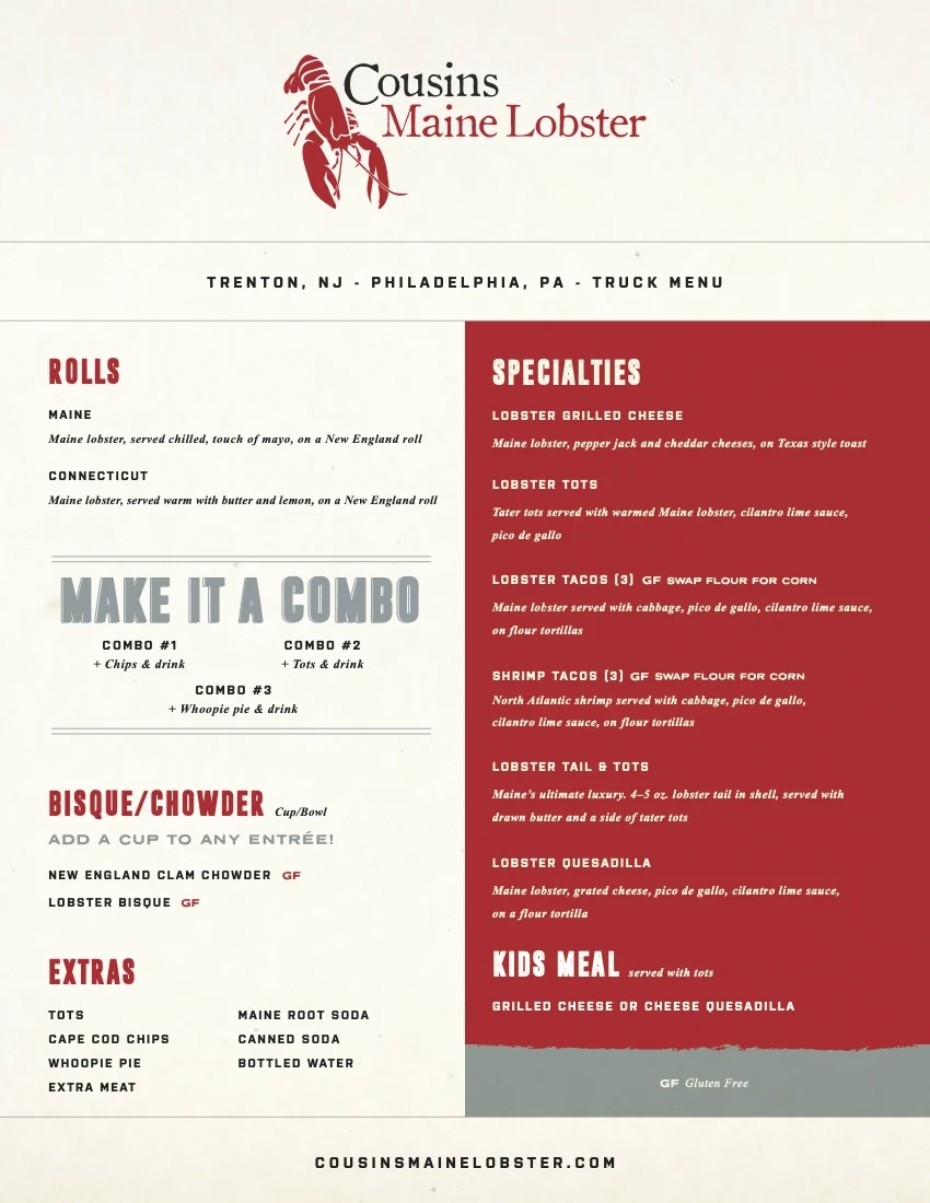 Cousins Lobster Trenton_Philly 2025 menu no prices