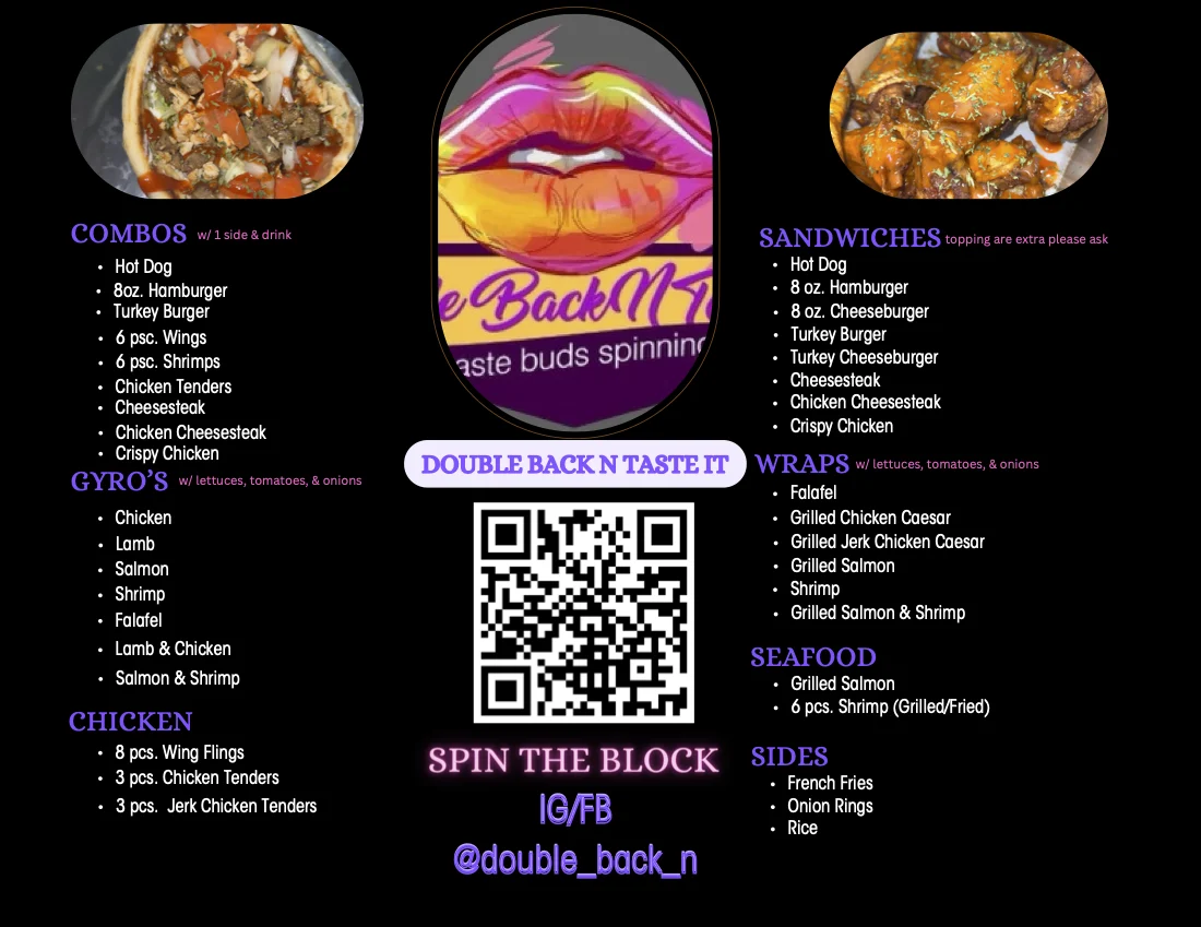 Double Back N Taste It 2025 menu no prices