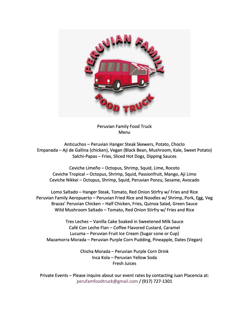 Peruvian Family Food Truck menu no prices