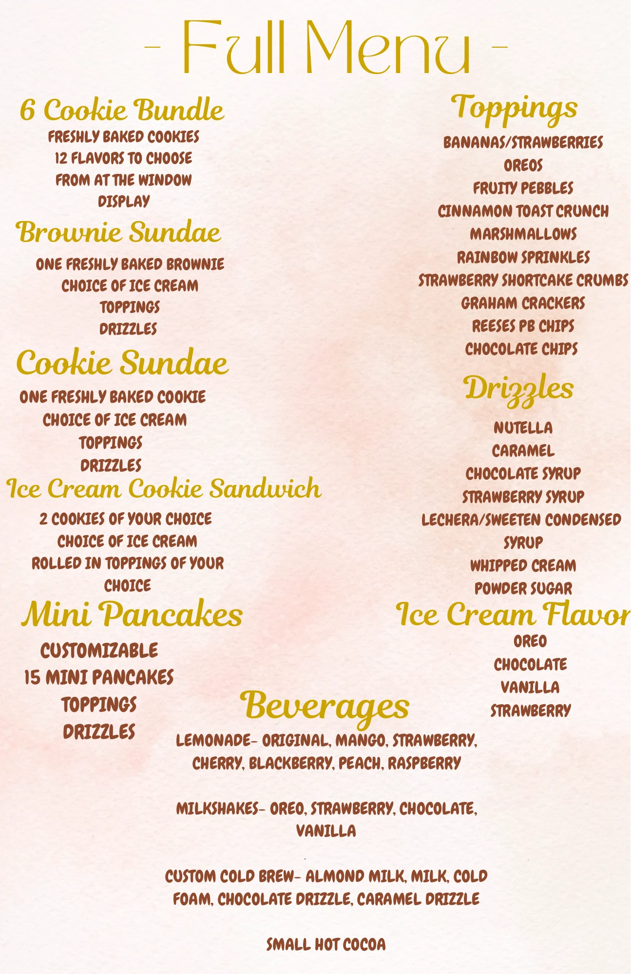 Chocolate Delights No Prices